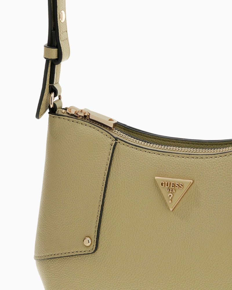 Guess Darcy logo shoulder bag green close up view – Áines Boutique