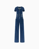 GUESS denim wide leg jumpsuit blue front view – Áines Boutique