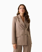 GUESS double breasted blazer brown front view on woman – Áines Boutique