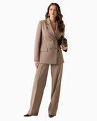 GUESS double breasted blazer brown front view on woman – Áines Boutique