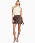 Mini skirt laid flat showing silhouette and colour of Guess Eco Camryn