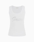 Guess ribbed tank top with embroidered rhinestone logo