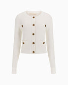 Guess Emmie cream knit sweater with crew neck and long sleeves