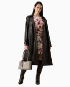 GUESS faux leather trench coat brown front view on woman – Áines Boutique