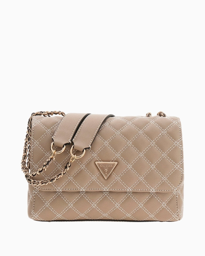 Guess beige Giully quilted crossbody bag front view – Áines Boutique