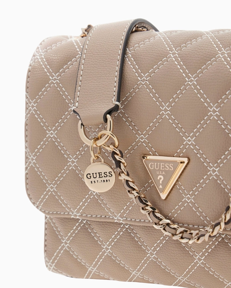 Guess Giully quilted crossbody bag gold hardware close-up – Áines Boutique