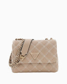 GUESS Giully quilted mini crossbody bag beige front view – Áines Boutique