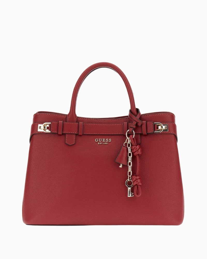 Red Guess Gregoria handbag with dual handles and pale gold hardware