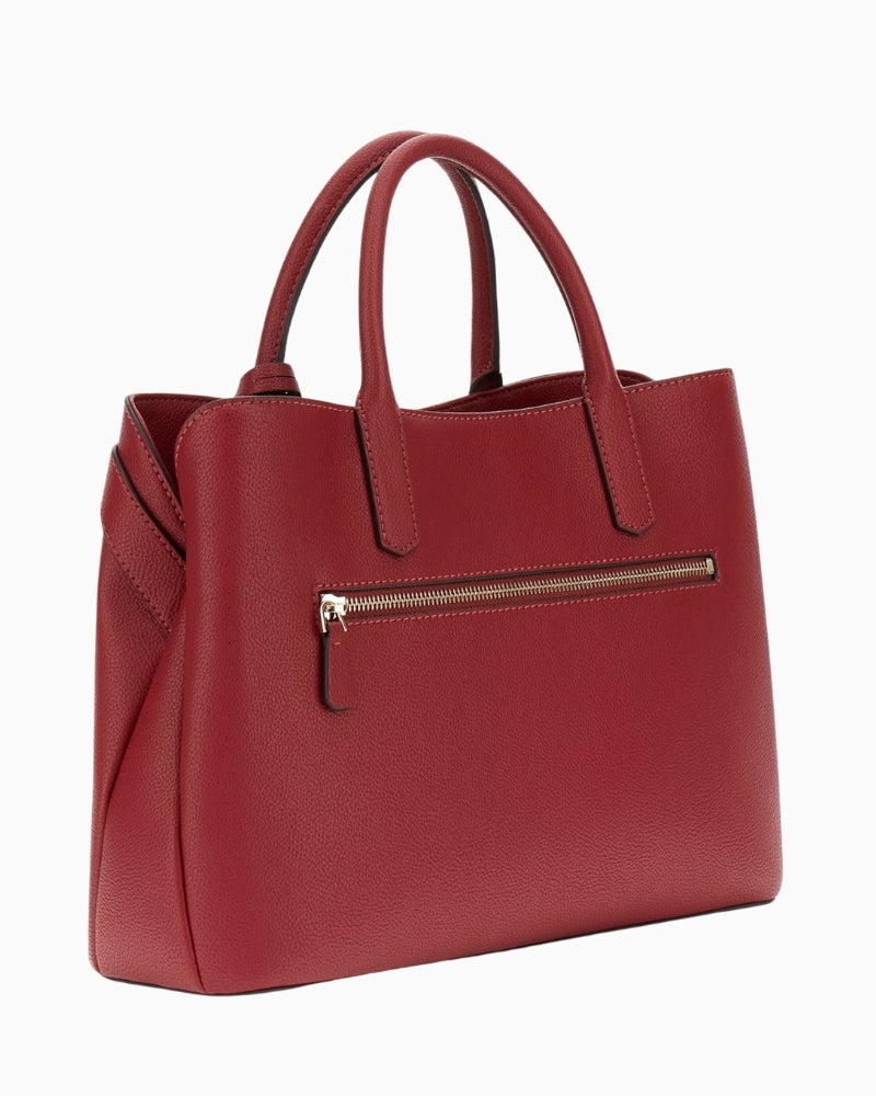 Back view of Gregoria red bag showing zip pocket and structured silhouette