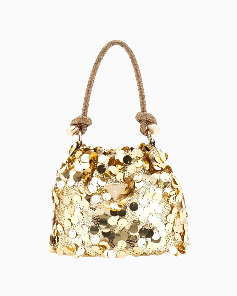 Gold Guess handbag with structured shape and metallic finish