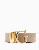 Back view of non-adjustable black Guess belt for hip wear