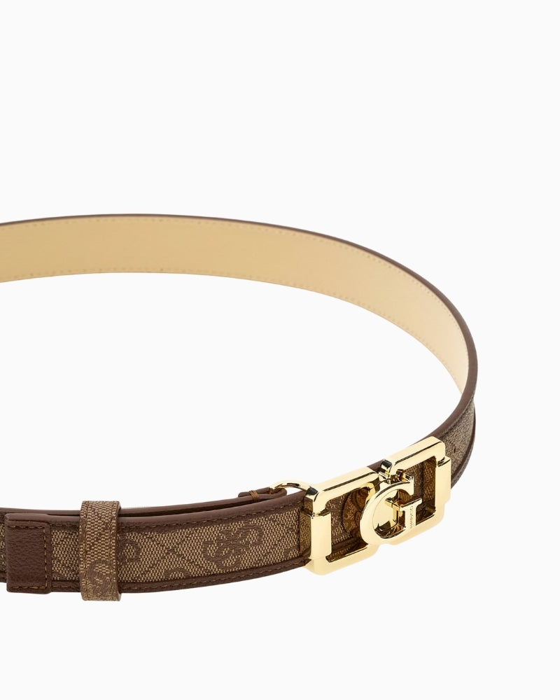 GUESS Karnilla 4G Logo Belt beige full length view – Áines Boutique
