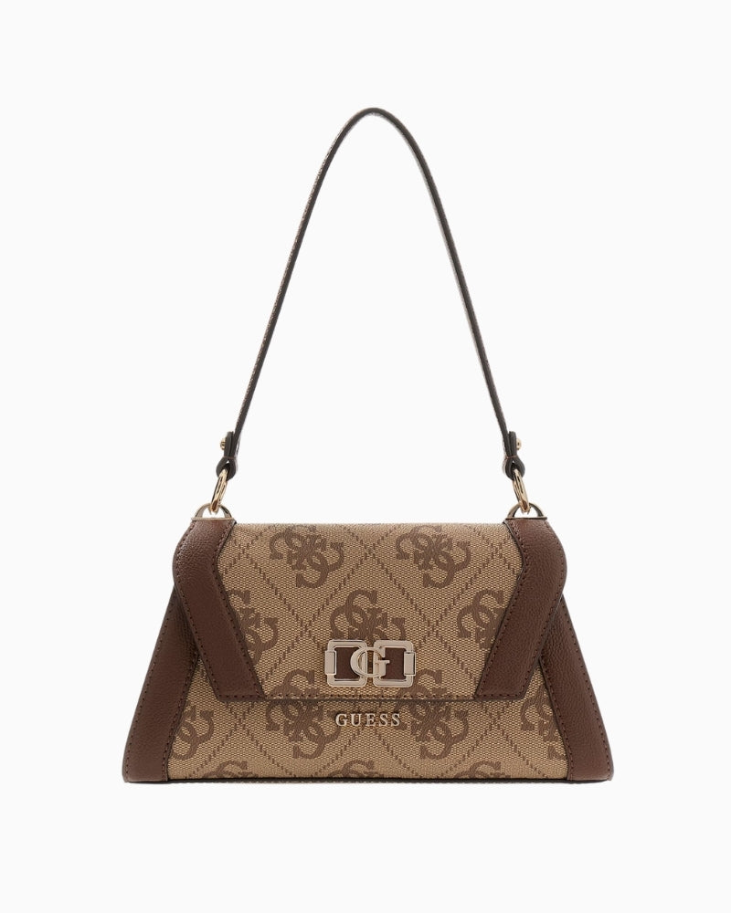 Guess brown Karnilla logo shoulder bag front view – Áines Boutique