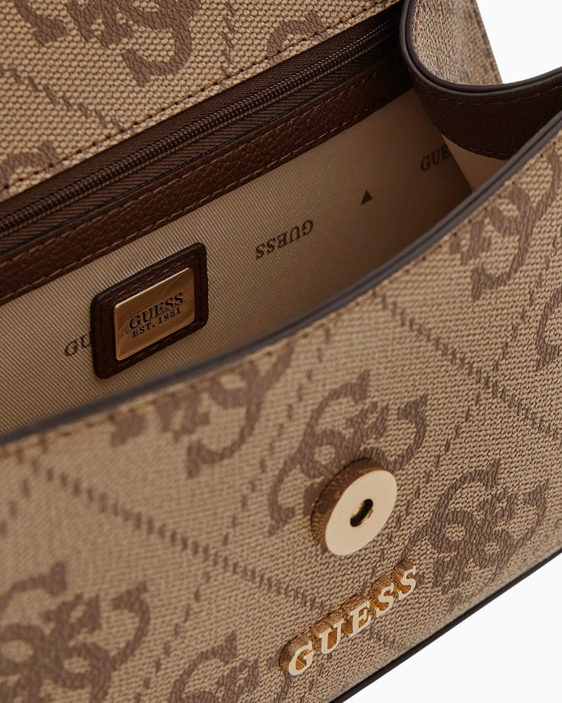 Guess brown logo shoulder bag flap and button closure – Áines Boutique