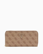 GUESS Laurel 4G logo maxi wallet beige front view – Áines Boutique