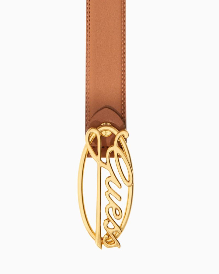 Guess waist belt in brown with smooth finish and elegant gold hardware