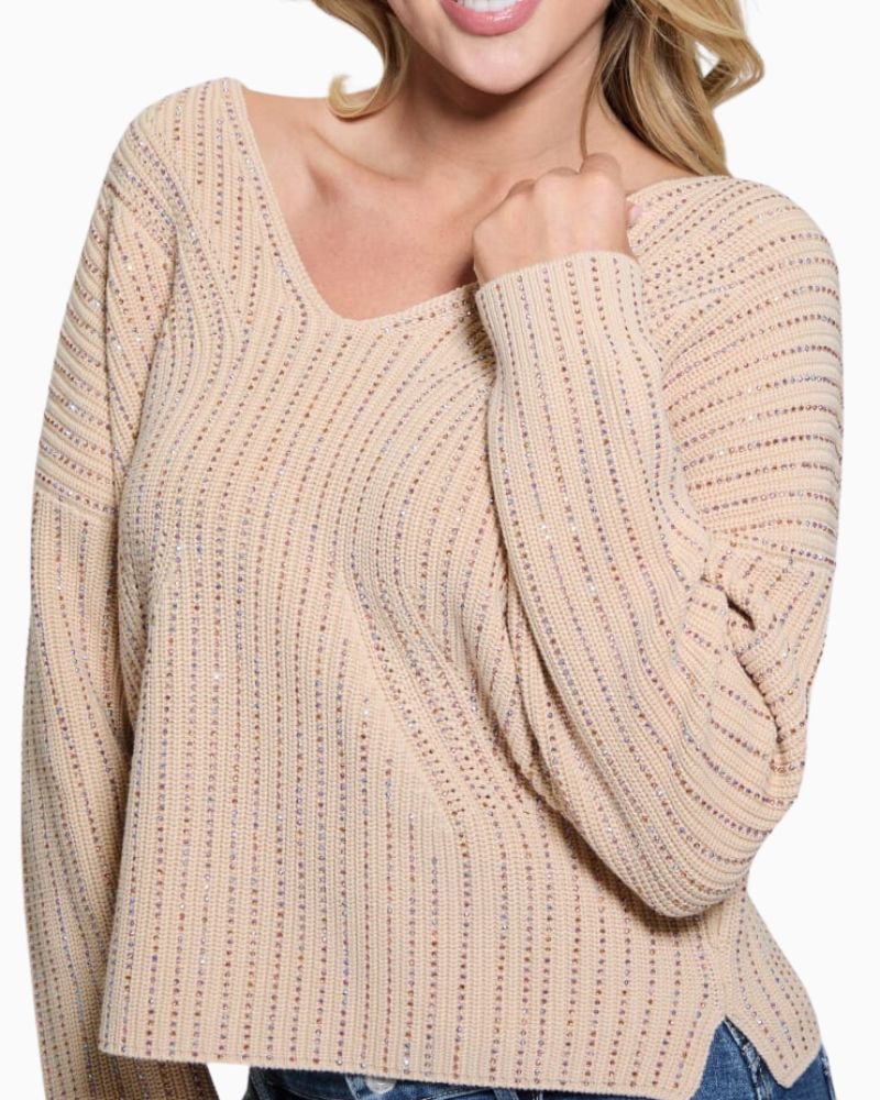 Guess - Lorien V Neck Rhinestone Sweater 