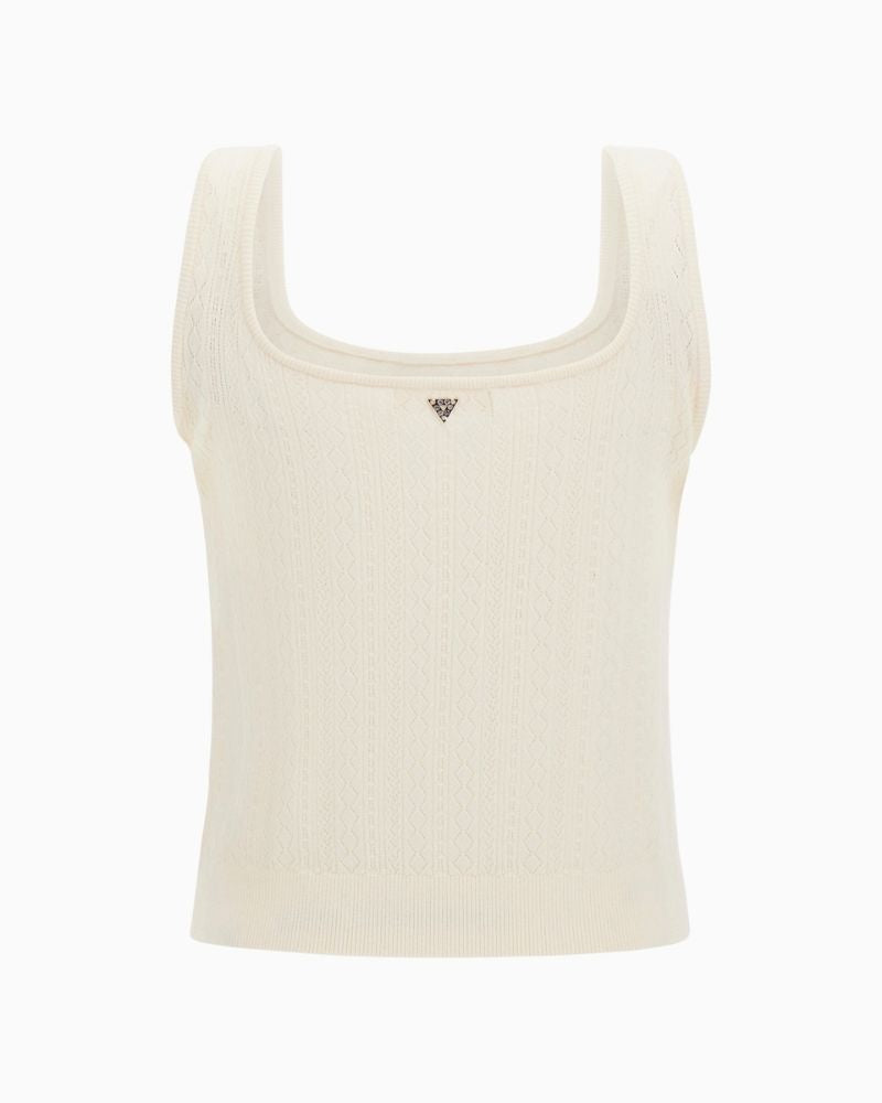 Back of Sleeveless knit vest with smooth texture and slim fit