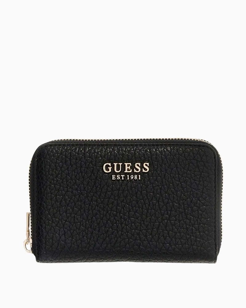 GUESS Marsha SLG Medium Zip Around Wallet black front view – Áines Boutique
