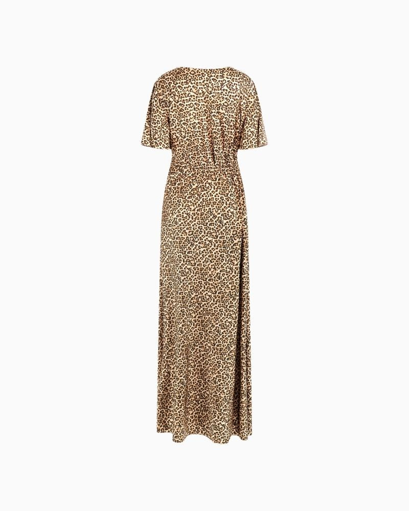 Back of Fitted animal print maxi dress in soft viscose blend