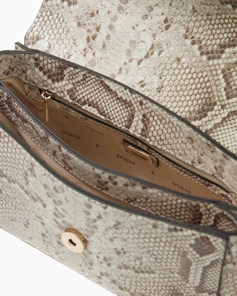 Guess Melinda python print handbag beige interior view – Áines Boutique