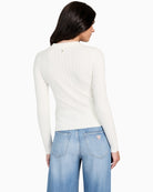 Back of Eco-friendly viscose blend sweater top with long sleeves and stretch