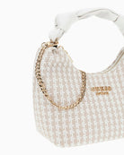 Detachable gold chain strap and close-up of woven texture