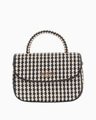 Guess Mirema black woven mini handbag with flap and gold logo detail