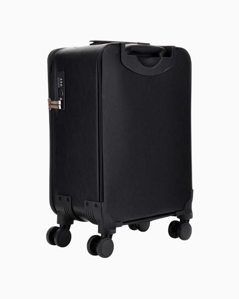Side view of cabin-sized Guess suitcase in durable ABS material