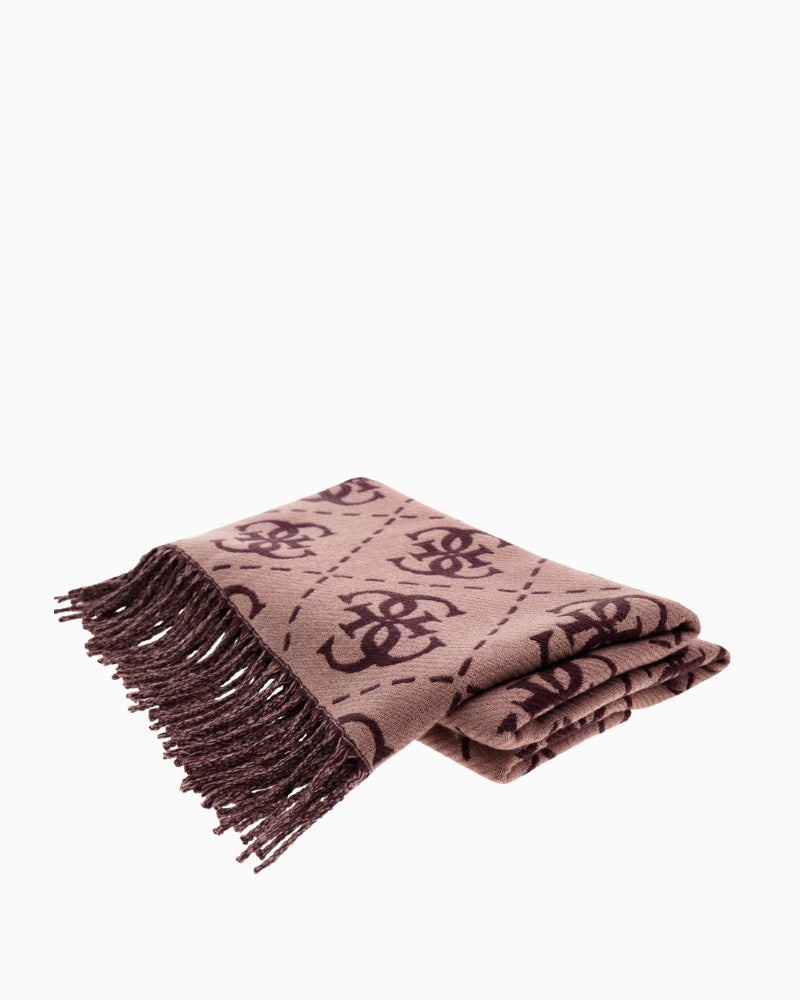 Detail of Guess 4G print on lightweight patterned scarf