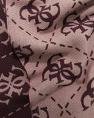 Close-up of fringed hem on multicolour Guess scarf