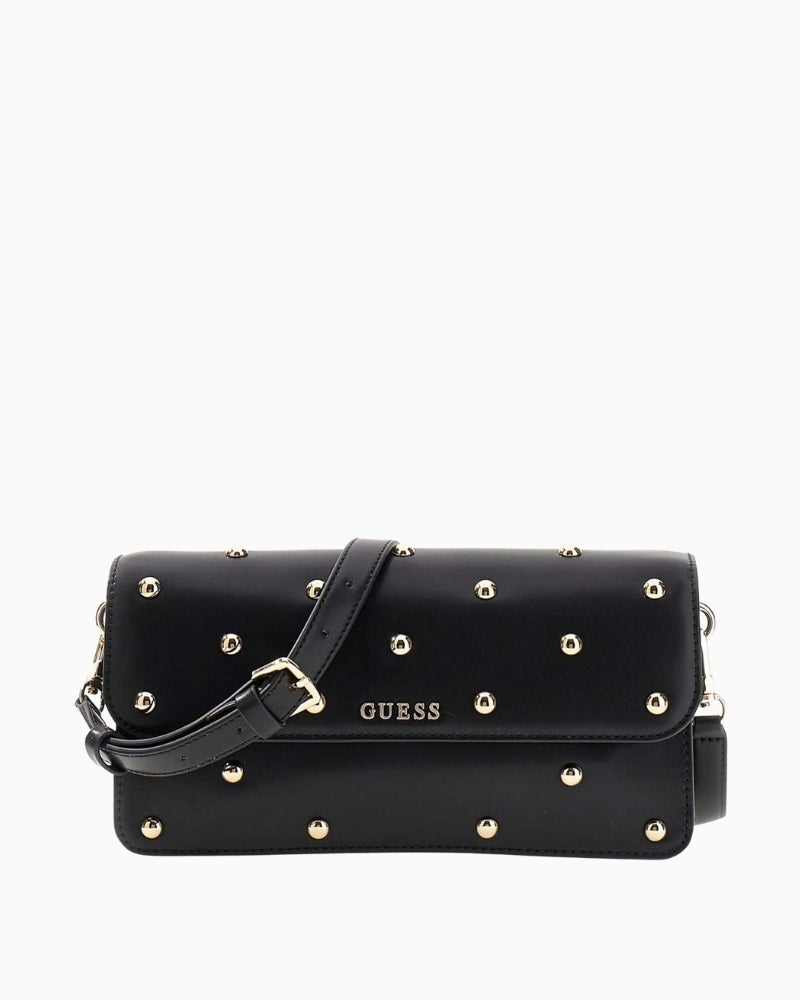 Guess Sadie black flap shoulder bag front view – Áines Boutique