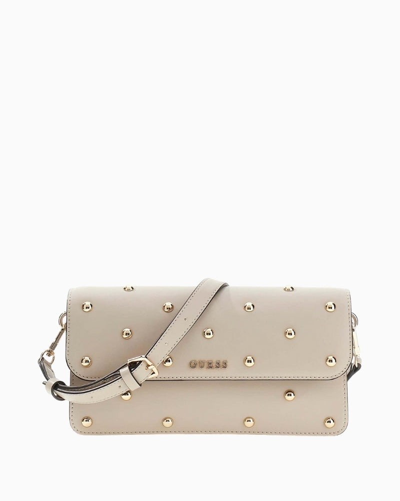 Guess Sadie light taupe flap shoulder bag front view – Áines Boutique