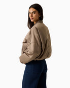 Guess satin bomber jacket brown side view – Áines Boutique