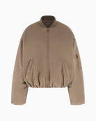 Guess satin bomber jacket brown front view white background – Áines Boutique