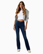 GUESS high-rise flare skinny jeans in dark blue stretch denim
