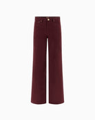 Front view of Guess sexy palazzo jeans in burgundy wide leg with button fastening