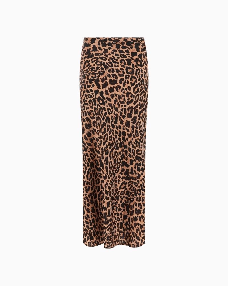Guess Sibilla long satin skirt in leopard print with soft flowing shape