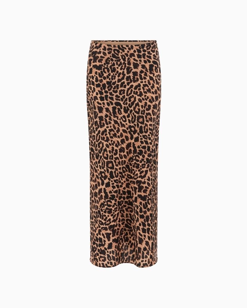 Leopard maxi skirt with silky finish and relaxed fit