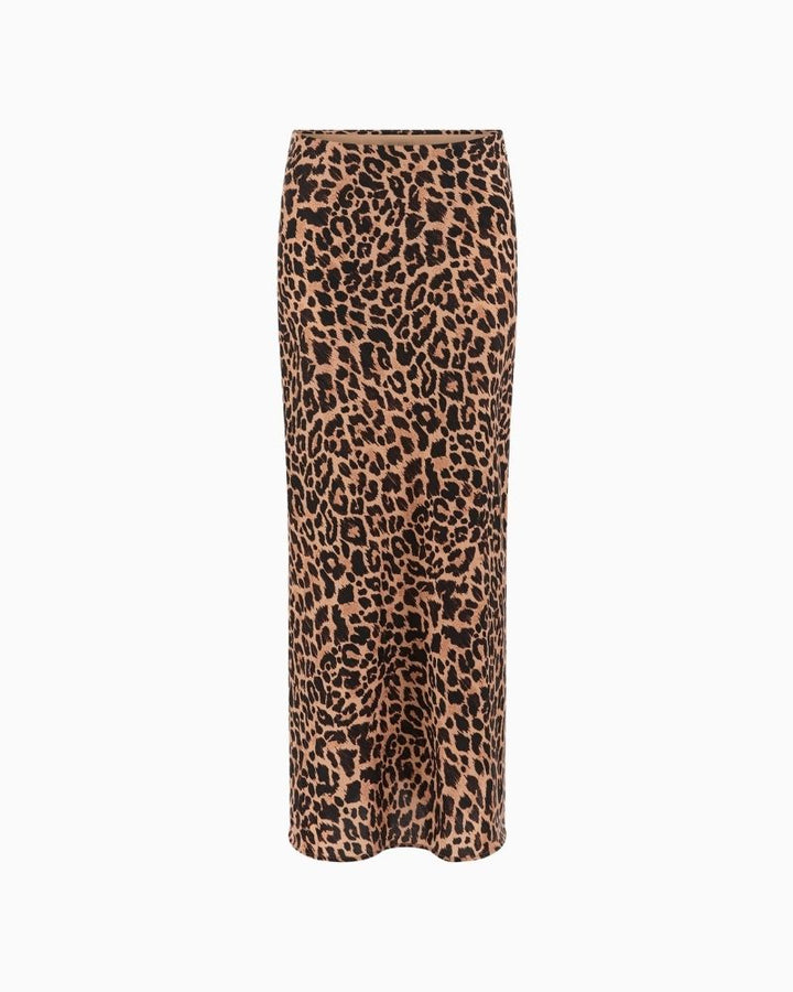 Leopard maxi skirt with silky finish and relaxed fit
