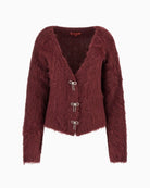 GUESS Tomiko cardigan with bow buttons and v-neck in soft alpaca-blend knit