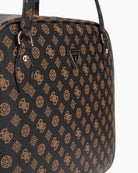Close-up of faux leather texture and Guess gold hardware detailing