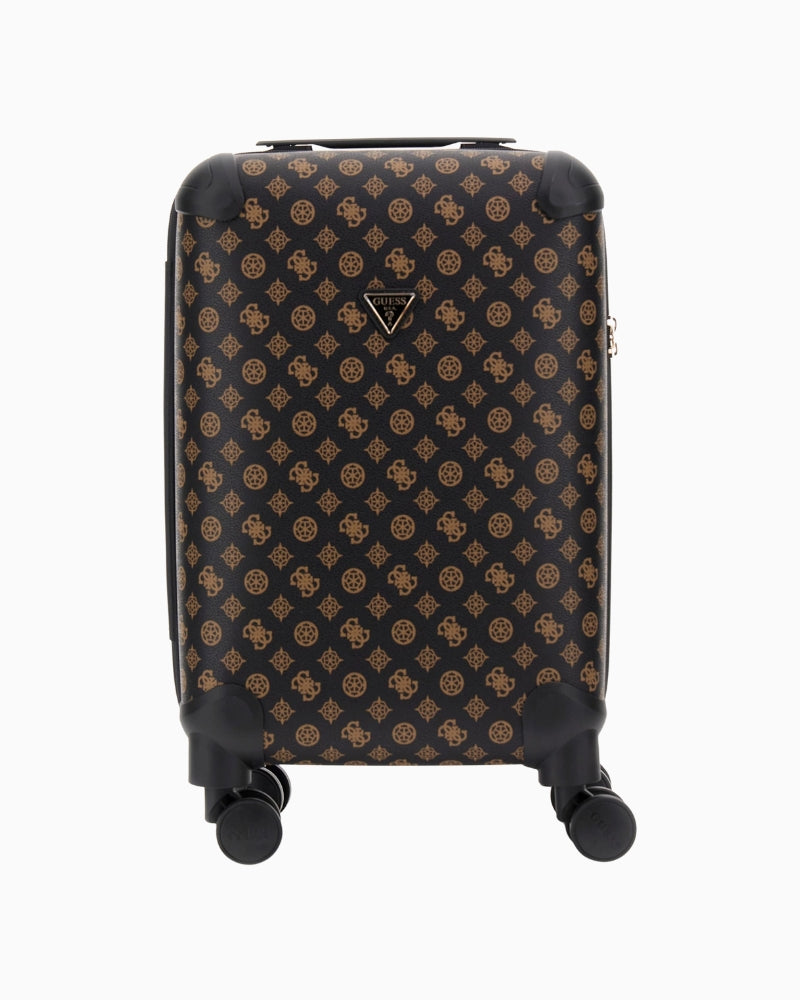Guess Wilder trolley bag in brown 4G and peony logo print with gold hardware