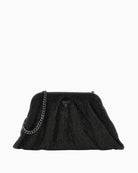 Guess Zalina clutch in black rhinestone mesh with silver zip and triangle logo
