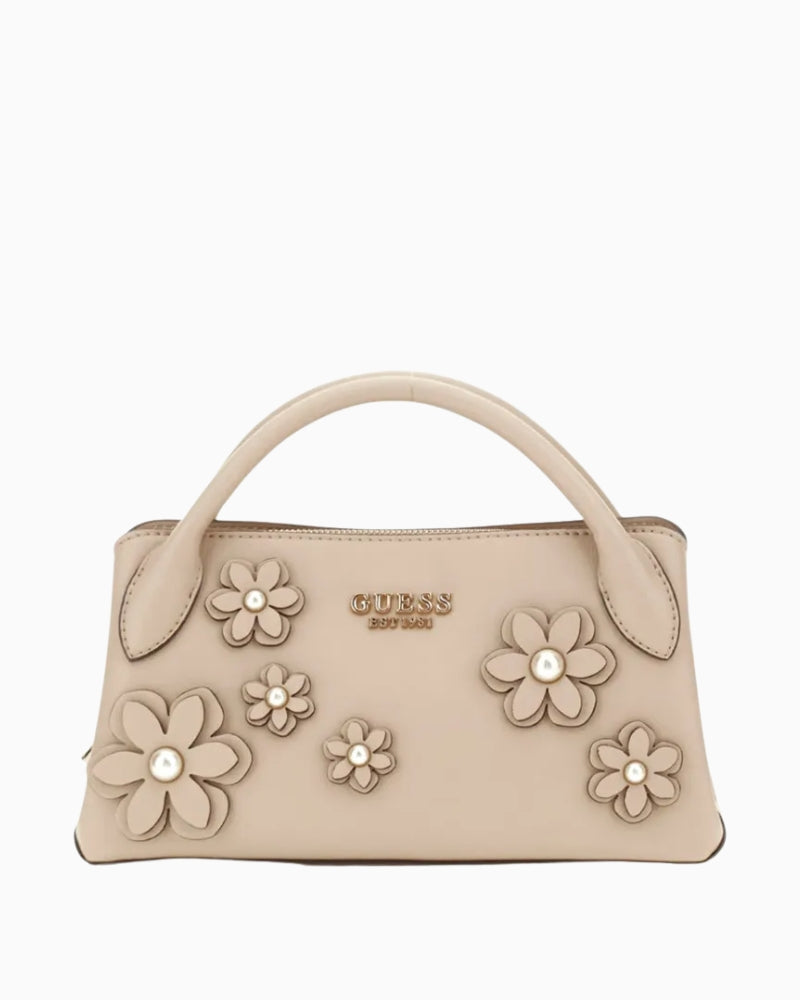 Guess Zaria handbag in beige faux leather with trapeze shape and zip closure