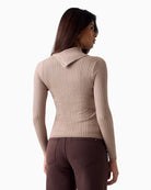 Guess asymmetric neck sweater taupe back view – Áines Boutique