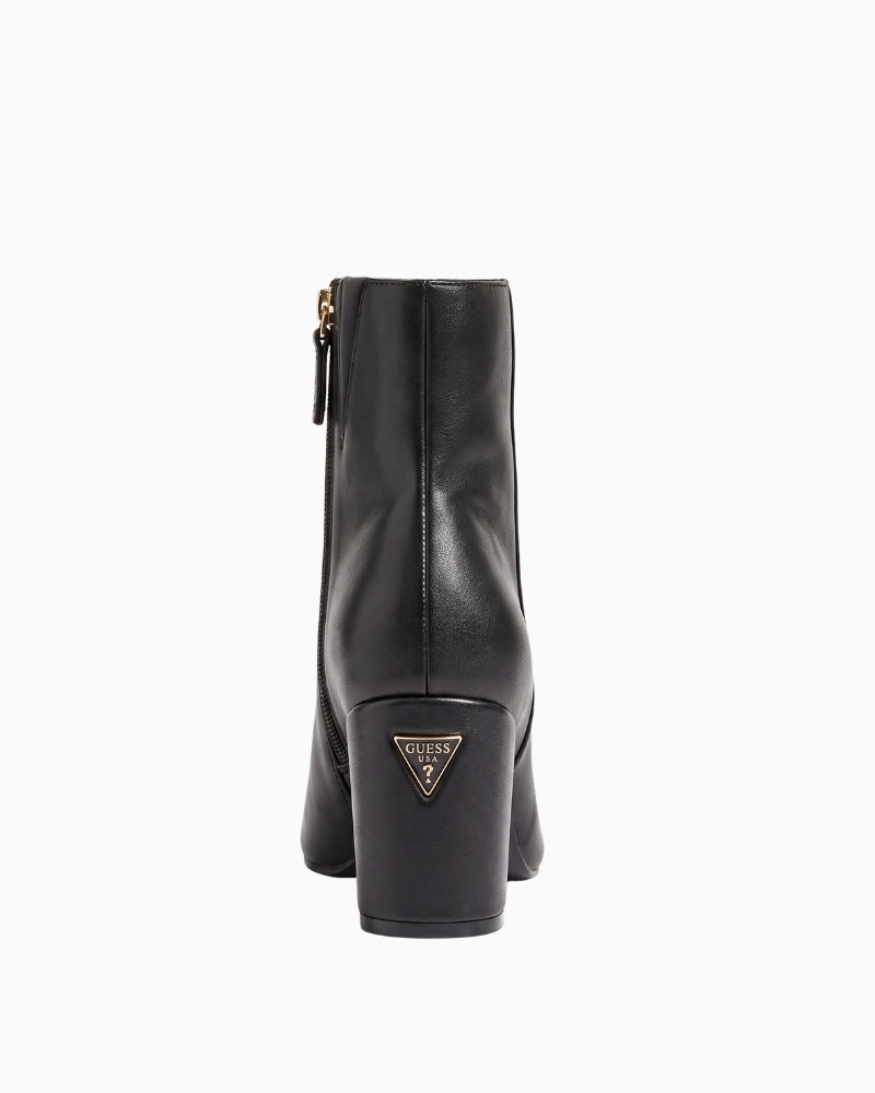 Guess Berklie Ankle Boots in black rear view with logo heel detail