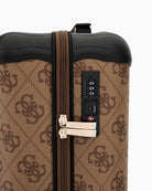 Guess Berta 4G Logo Trolley in latte angled view showing lock 1