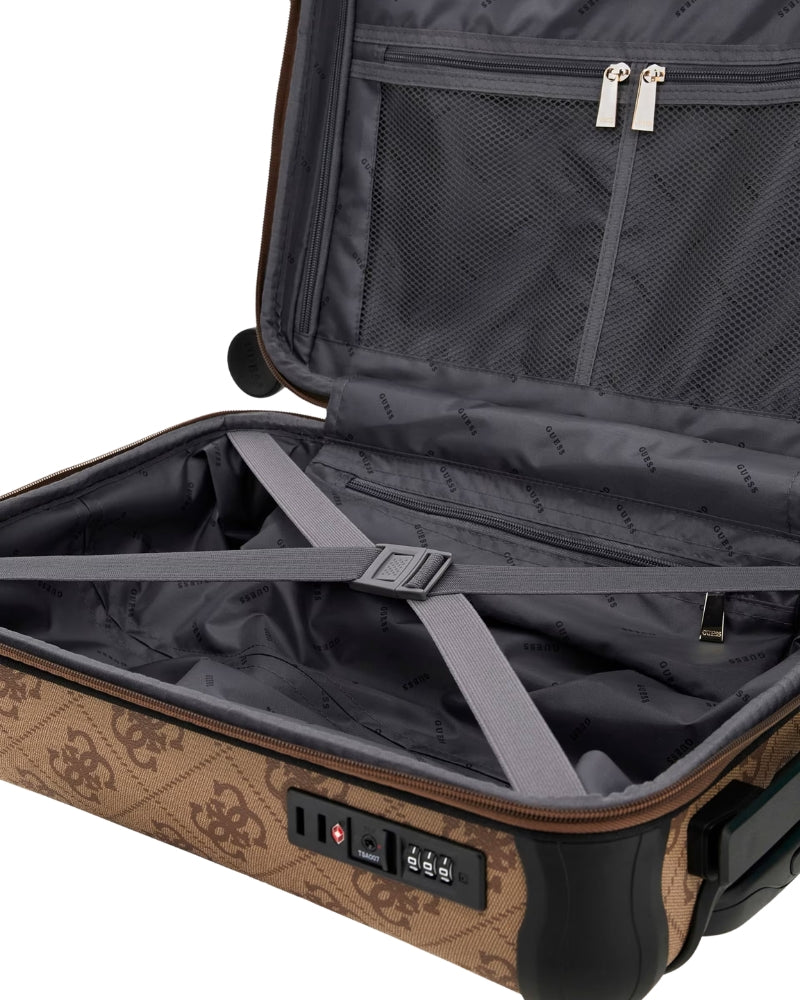 Guess Berta 4G Logo Trolley in latte interior with compression straps