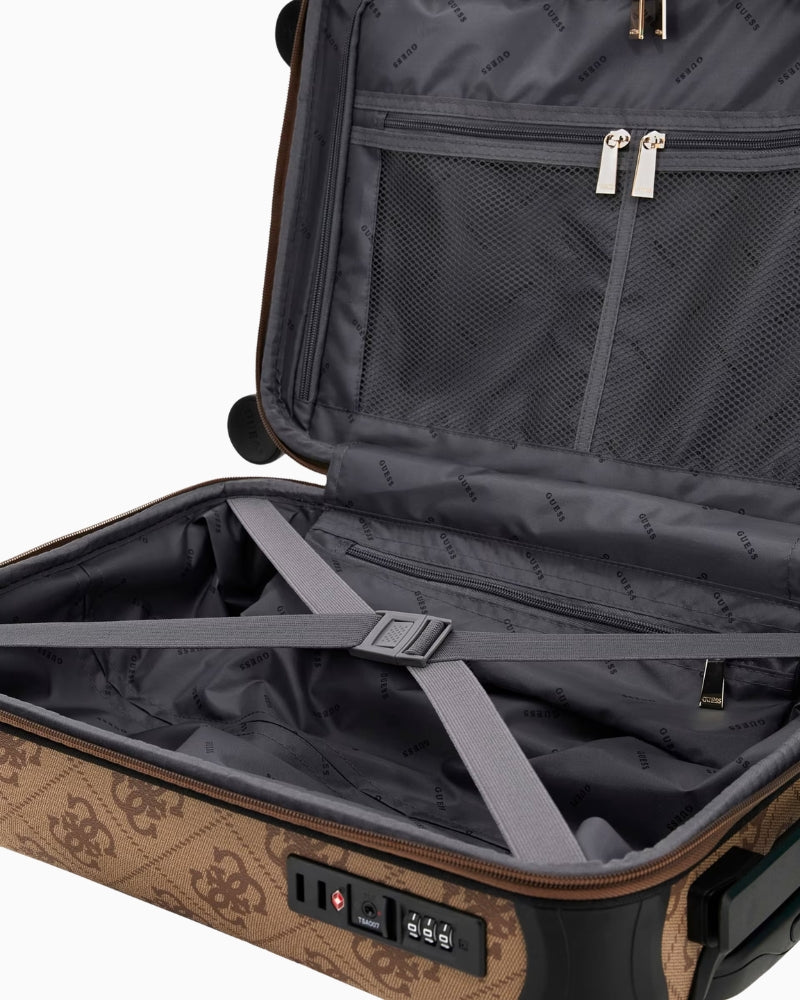 Guess Berta 4G Logo Trolley in latte interior with compression straps 1
